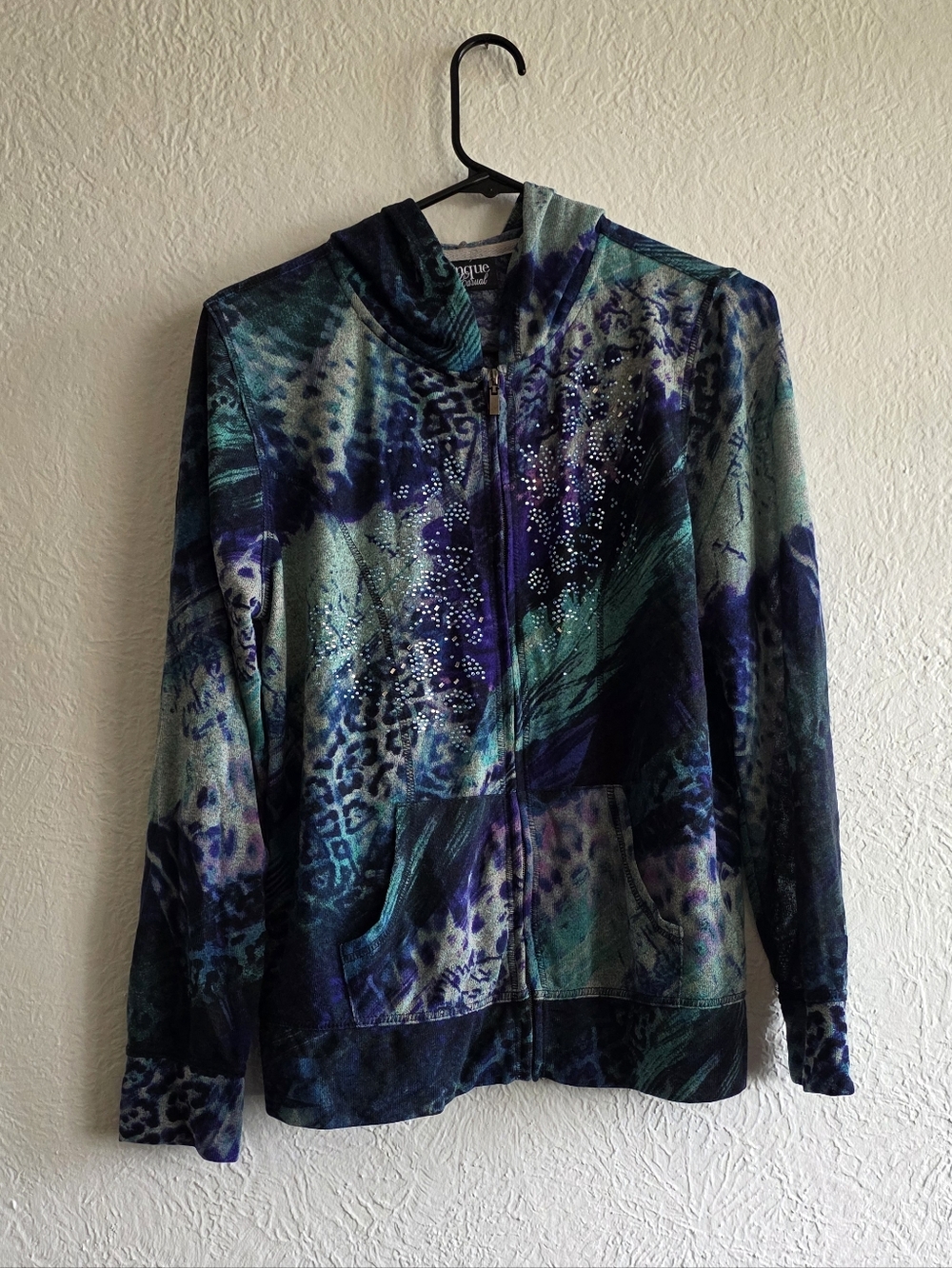 Onque Casuals Blue Teal Purple Patterned Zip Hoodie